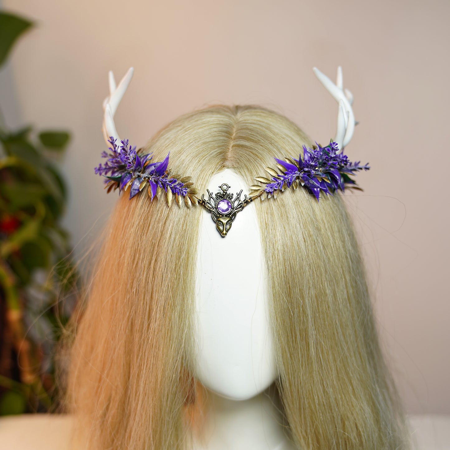 Handmade Pueple Antler Fairy Crown - Elf Flower Headband