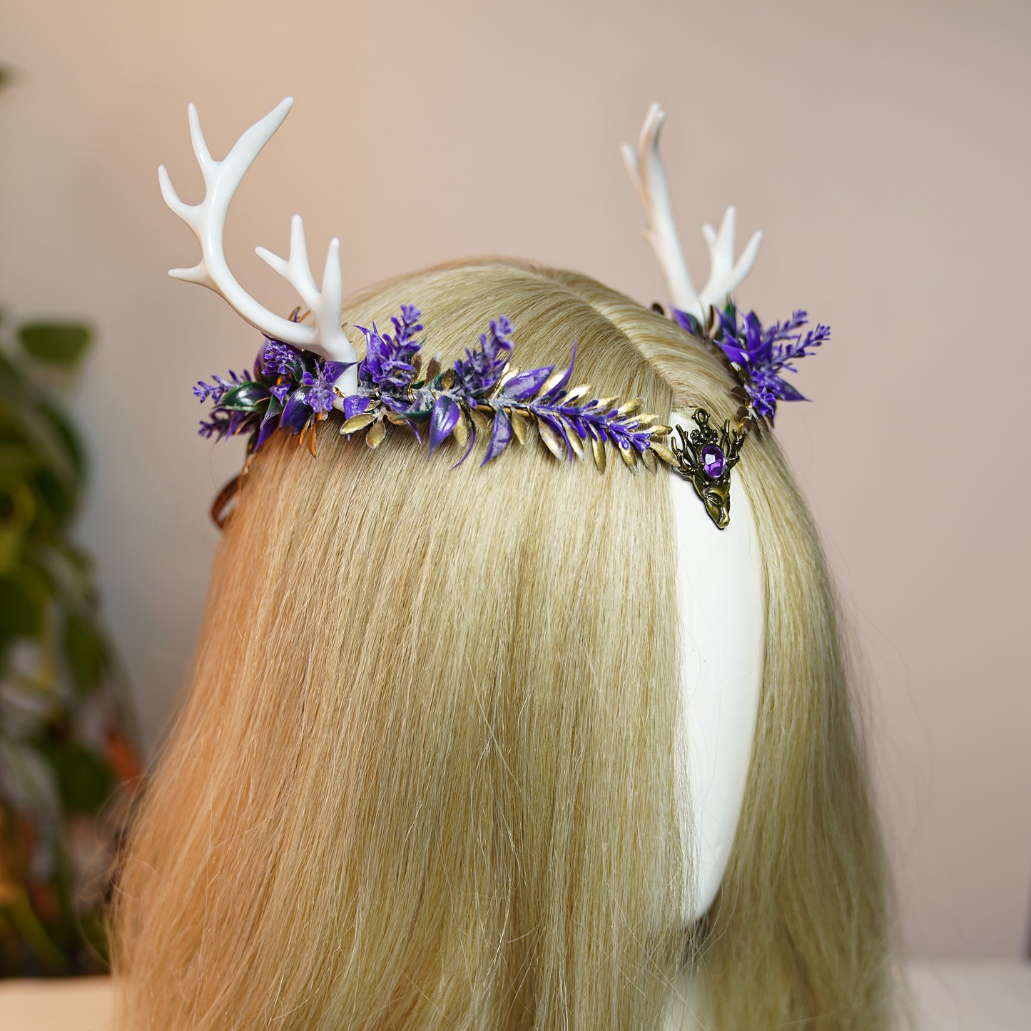 Handmade Pueple Antler Fairy Crown - Elf Flower Headband