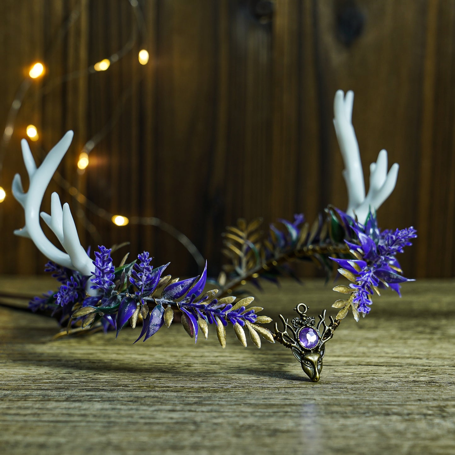 Handmade Pueple Antler Fairy Crown - Elf Flower Headband