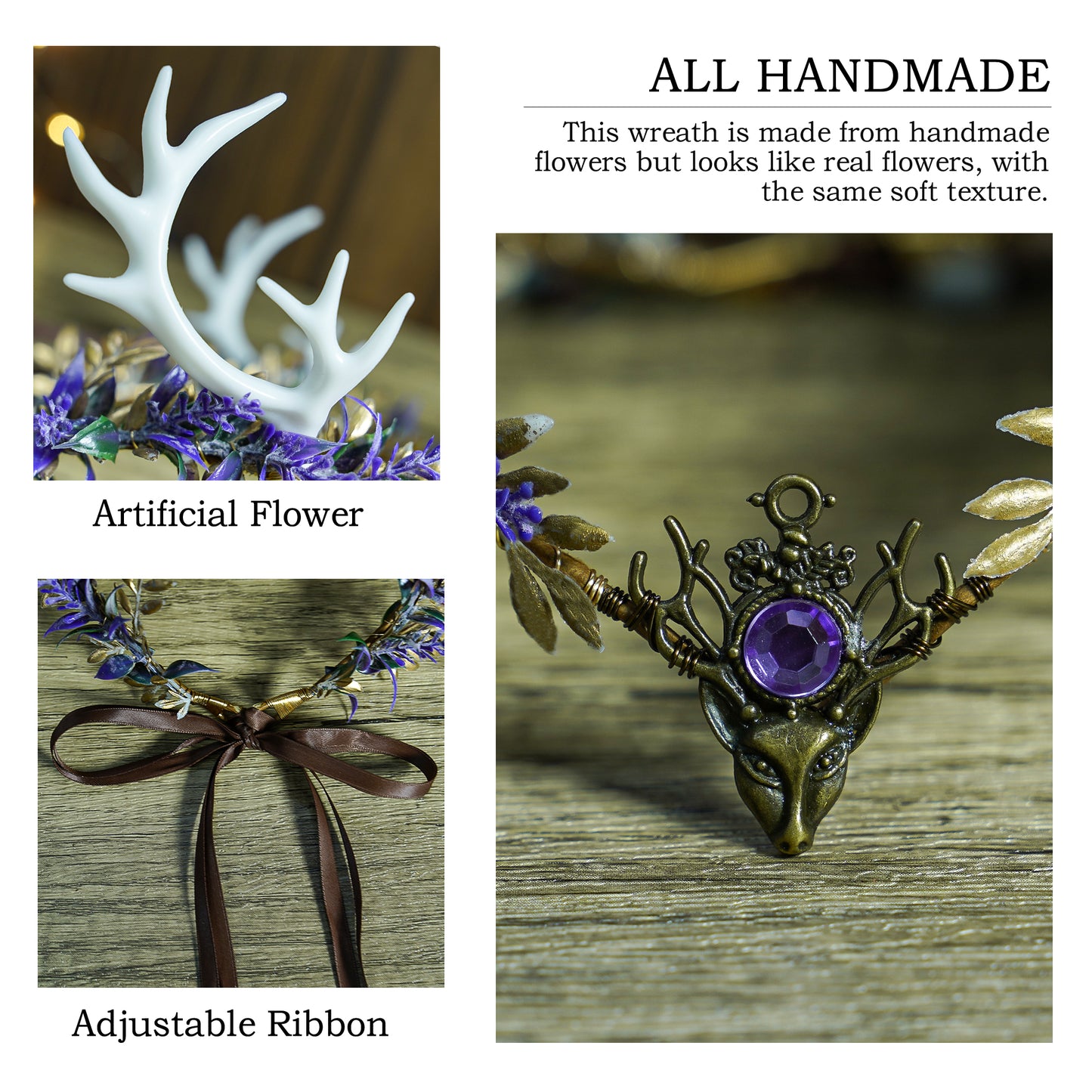 Handmade Pueple Antler Fairy Crown - Elf Flower Headband