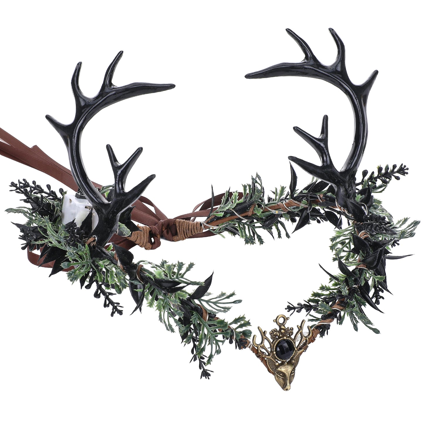 Light up Elf Crown - Black Antler Headpiece Gothic Flower Circlet