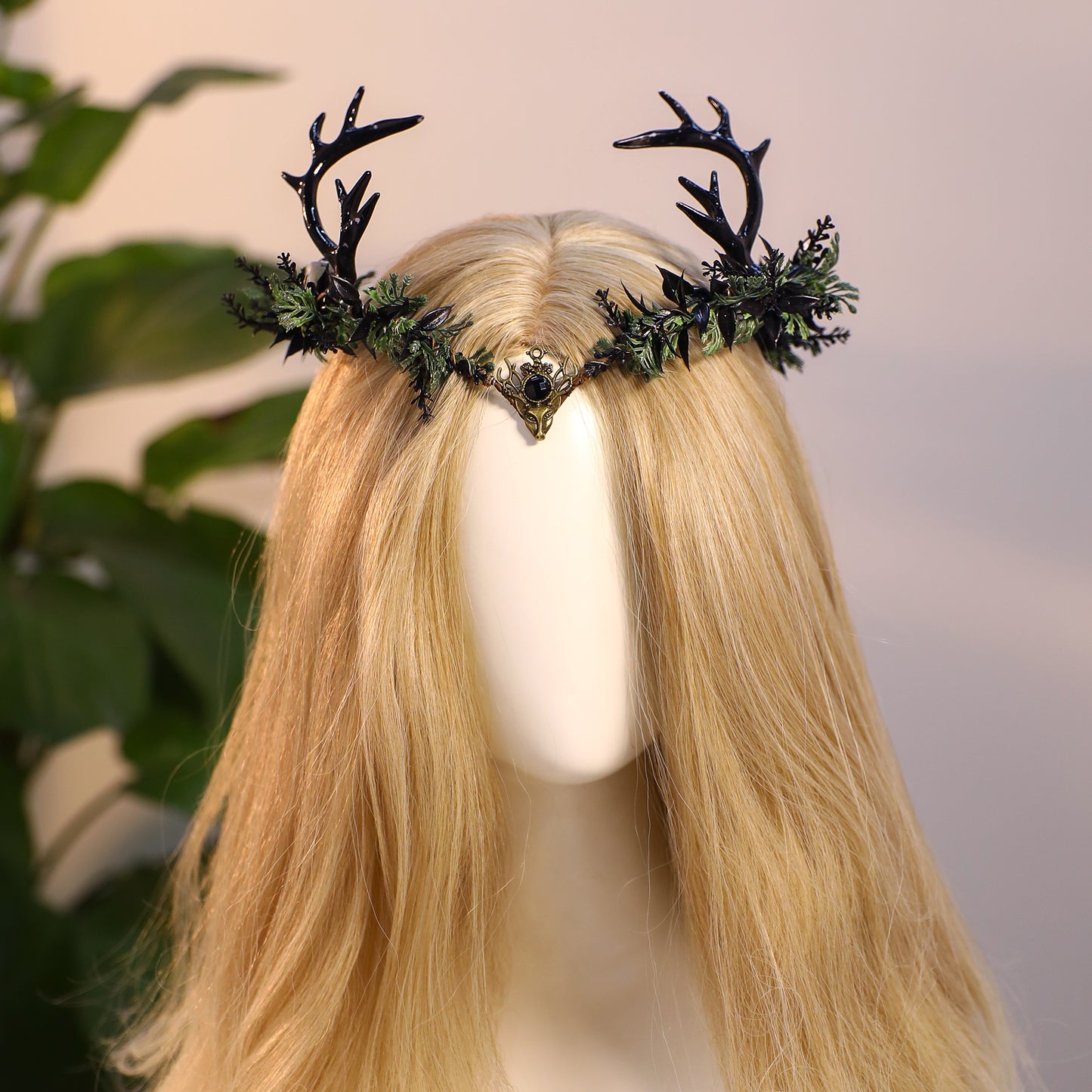 Light up Elf Crown - Black Antler Headpiece Gothic Flower Circlet