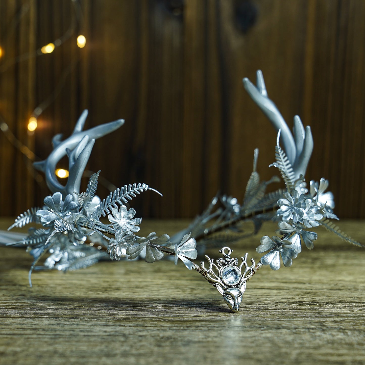 Handmade Silver Antler Elf Crown - Fairy Flower Headband