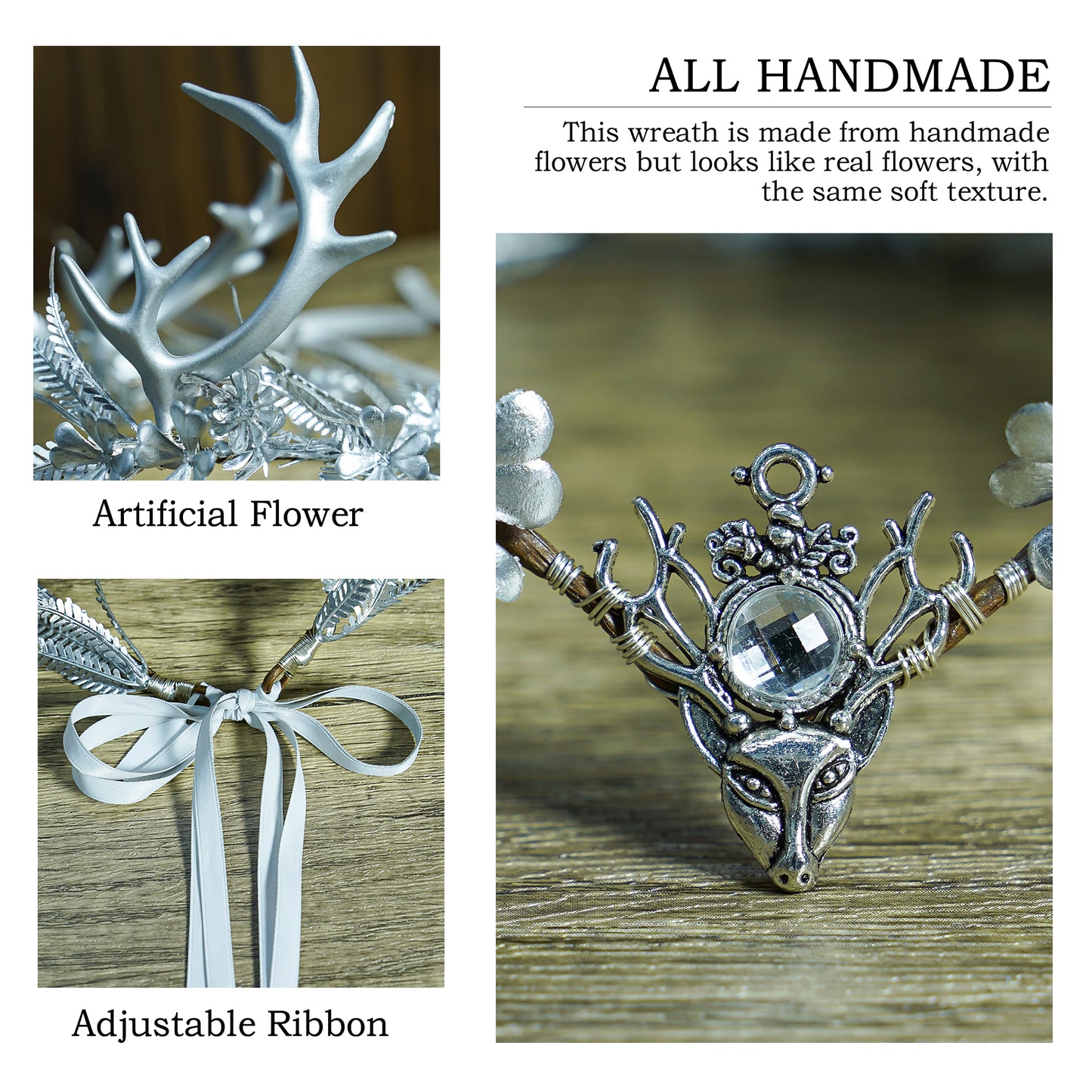 Handmade Silver Antler Elf Crown - Fairy Flower Headband