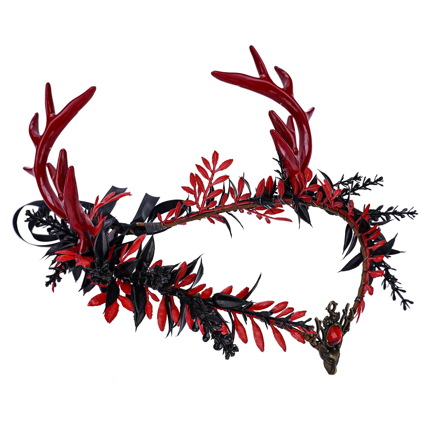 Handmade Antler Crown - Black Gothic Headband Red Fairy Heapiece