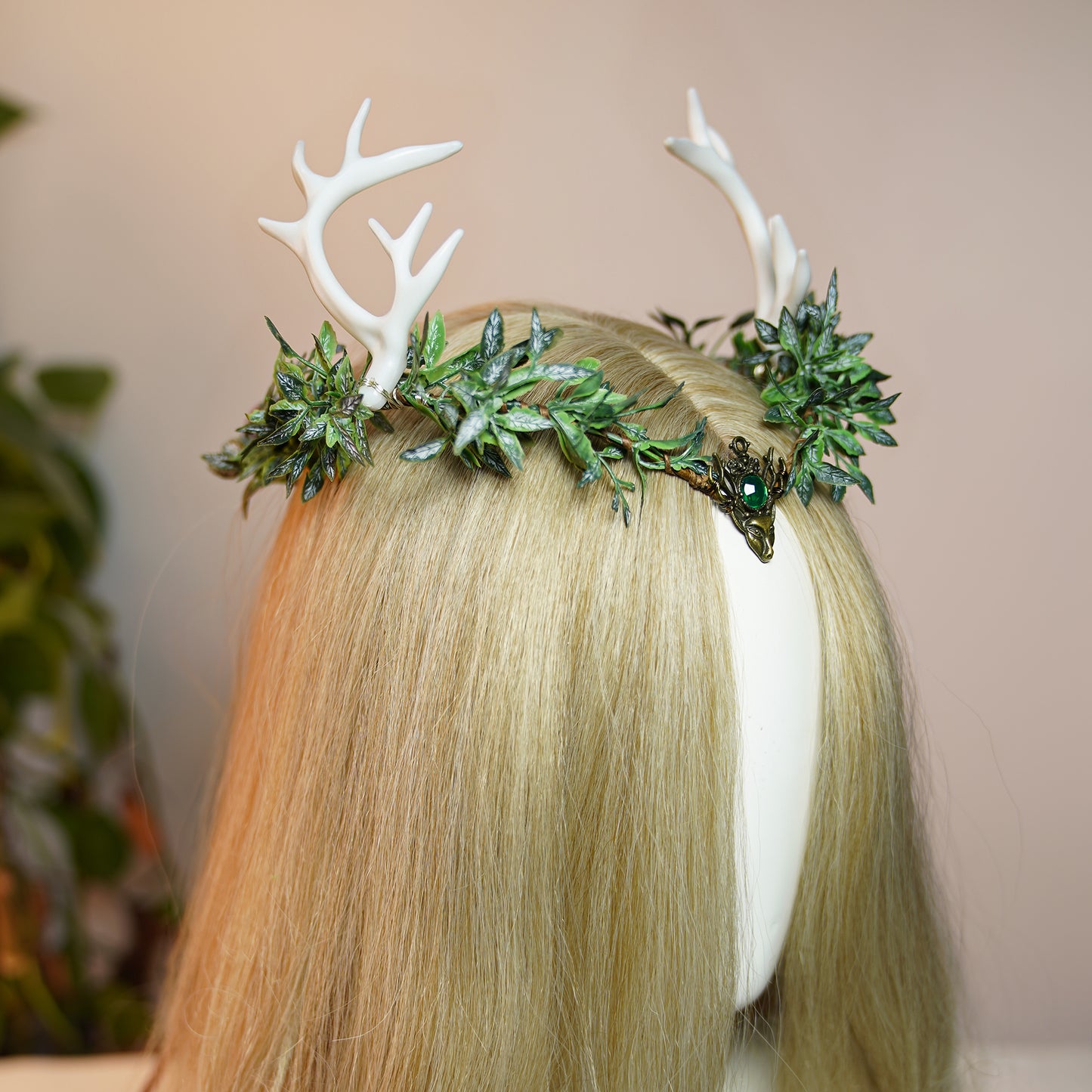 Handmade Green Fairy Antler Crown - Woodland Elf Crown