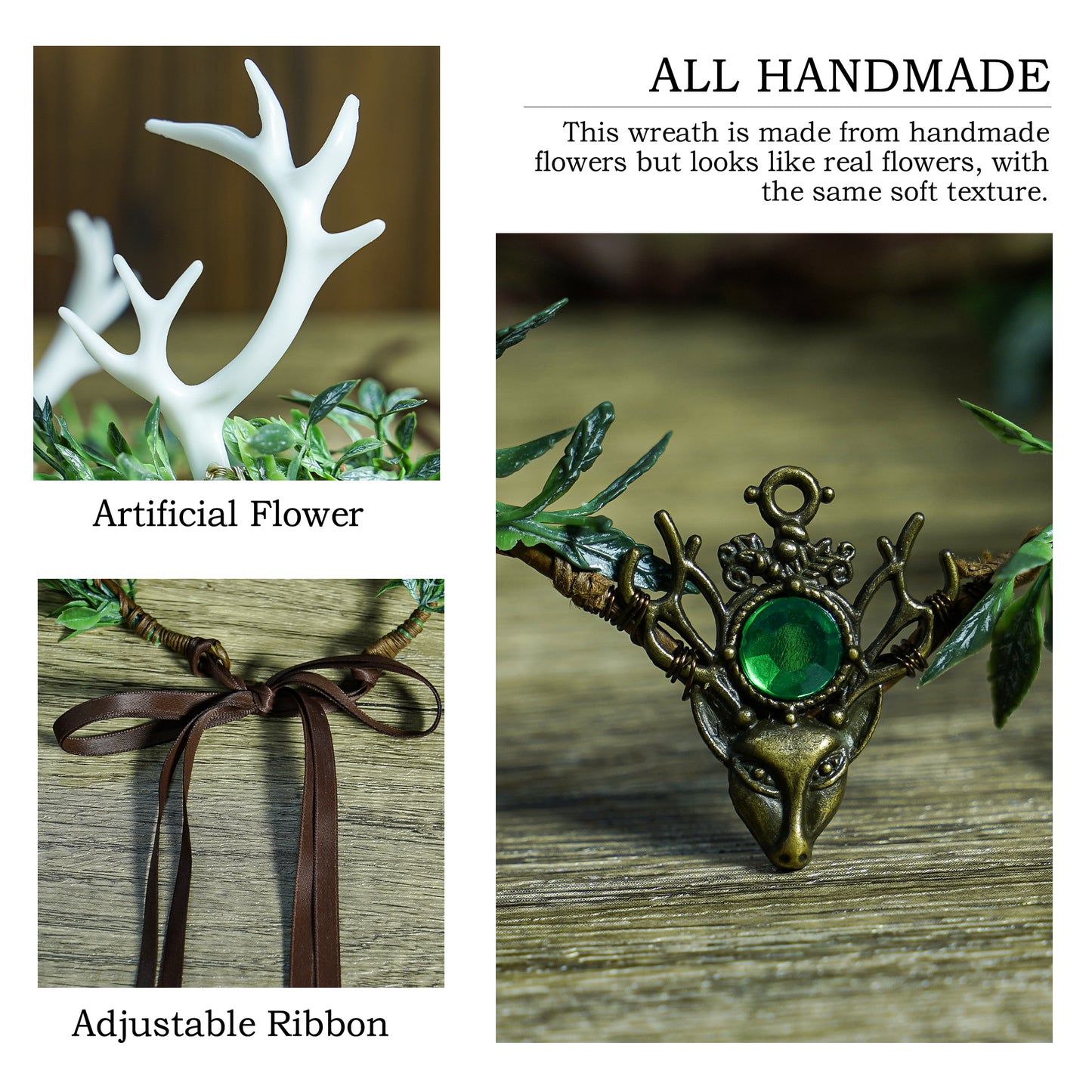 Handmade Green Fairy Antler Crown - Woodland Elf Crown