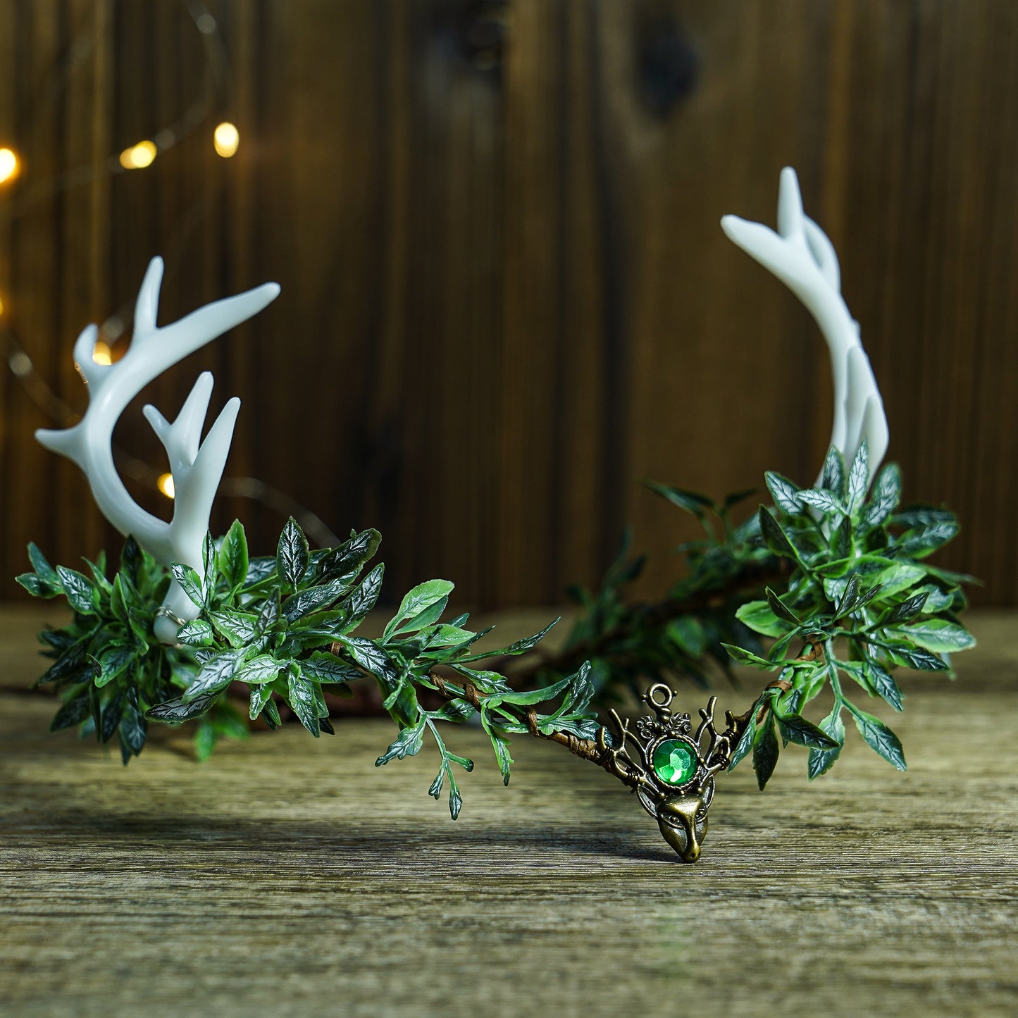 Handmade Green Fairy Antler Crown - Woodland Elf Crown