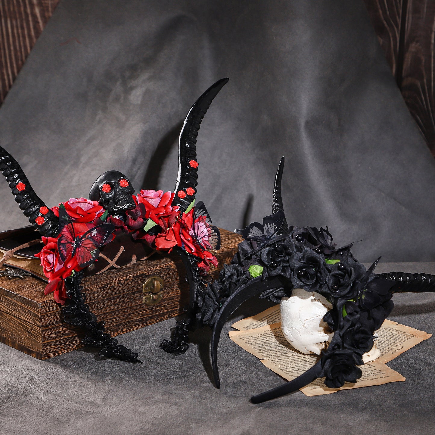 Handmade Black Sheep Horns Headband - Dark Halloween Hairband