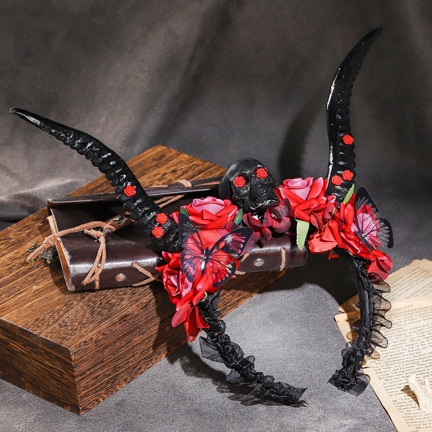 Handmade Black Goat Horns Headband - Gothic Hallween Hairband