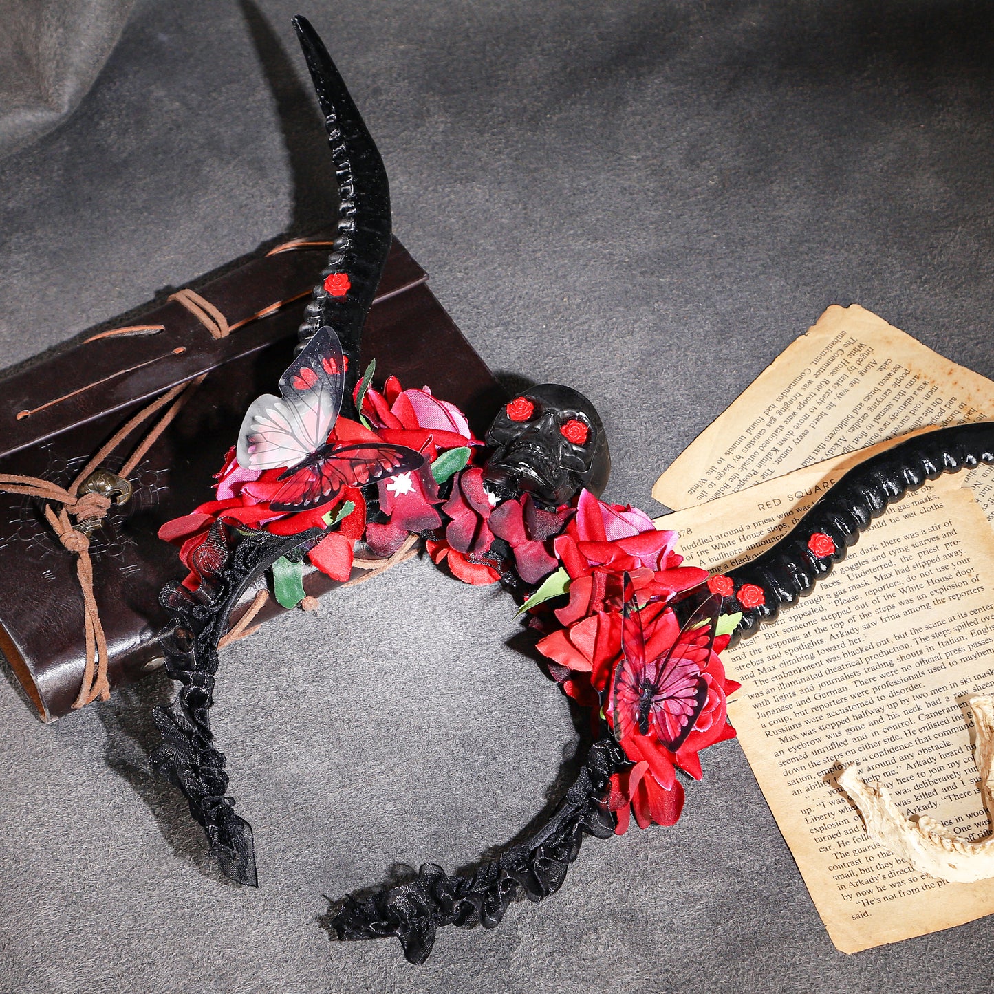 Handmade Black Goat Horns Headband - Gothic Hallween Hairband