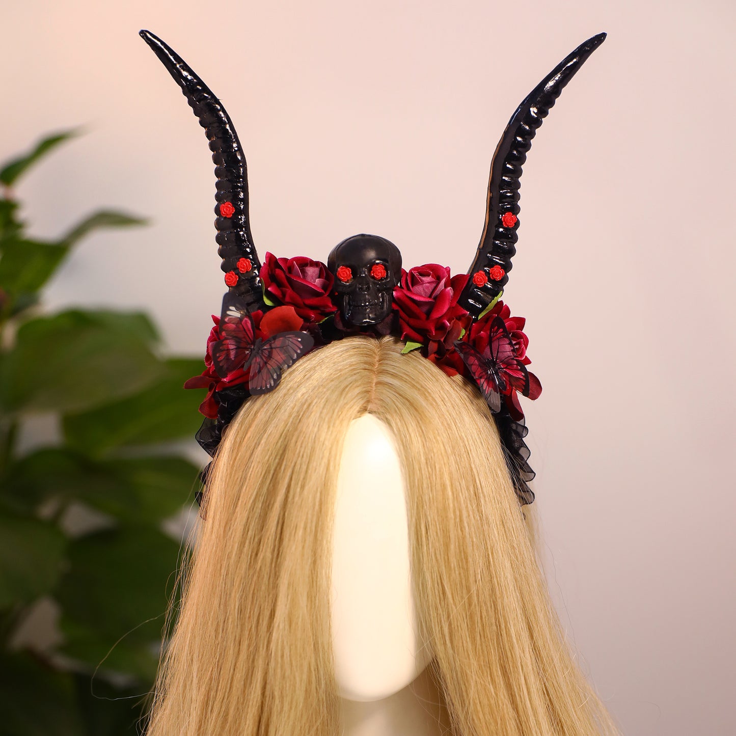 Handmade Black Goat Horns Headband - Gothic Hallween Hairband