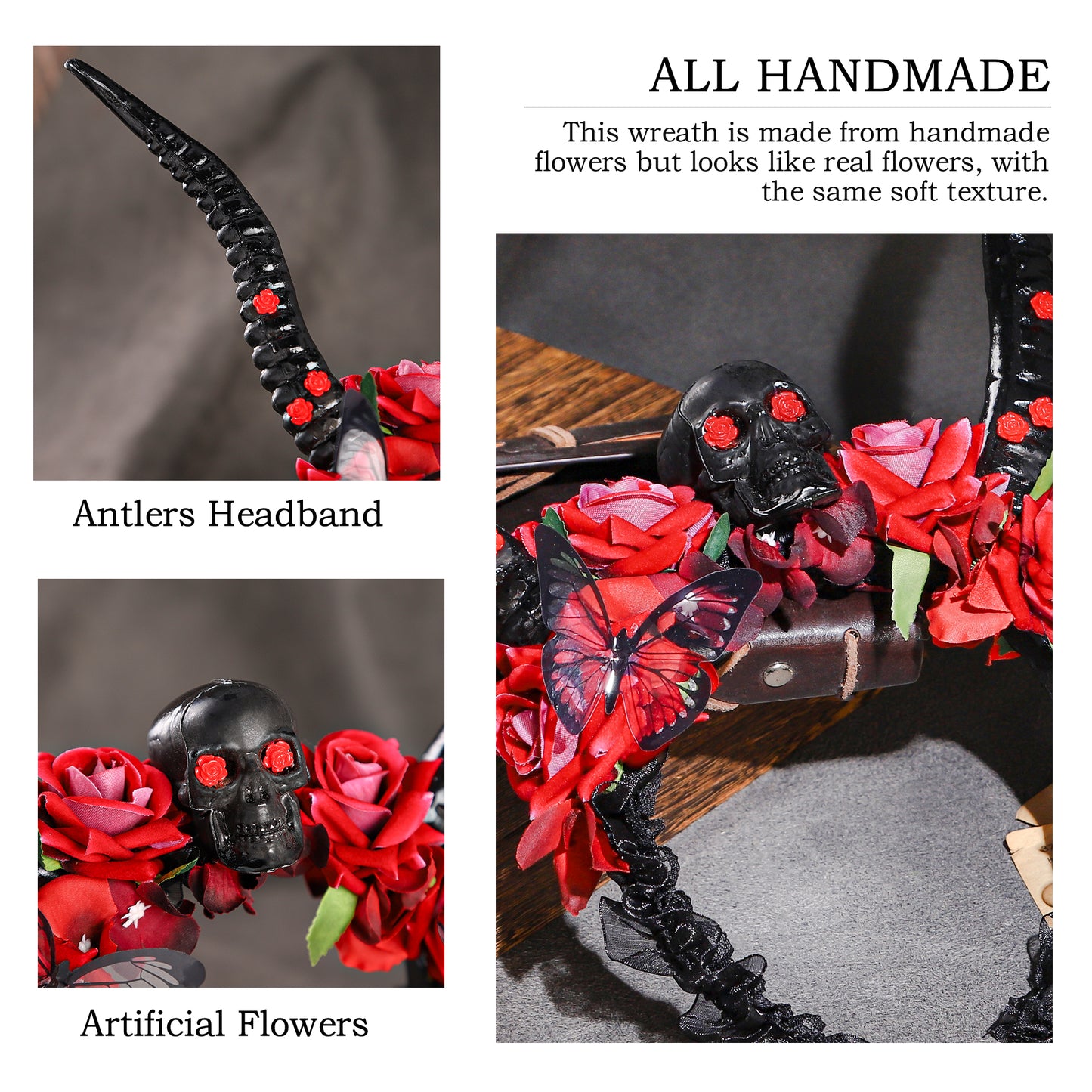 Handmade Black Goat Horns Headband - Gothic Hallween Hairband