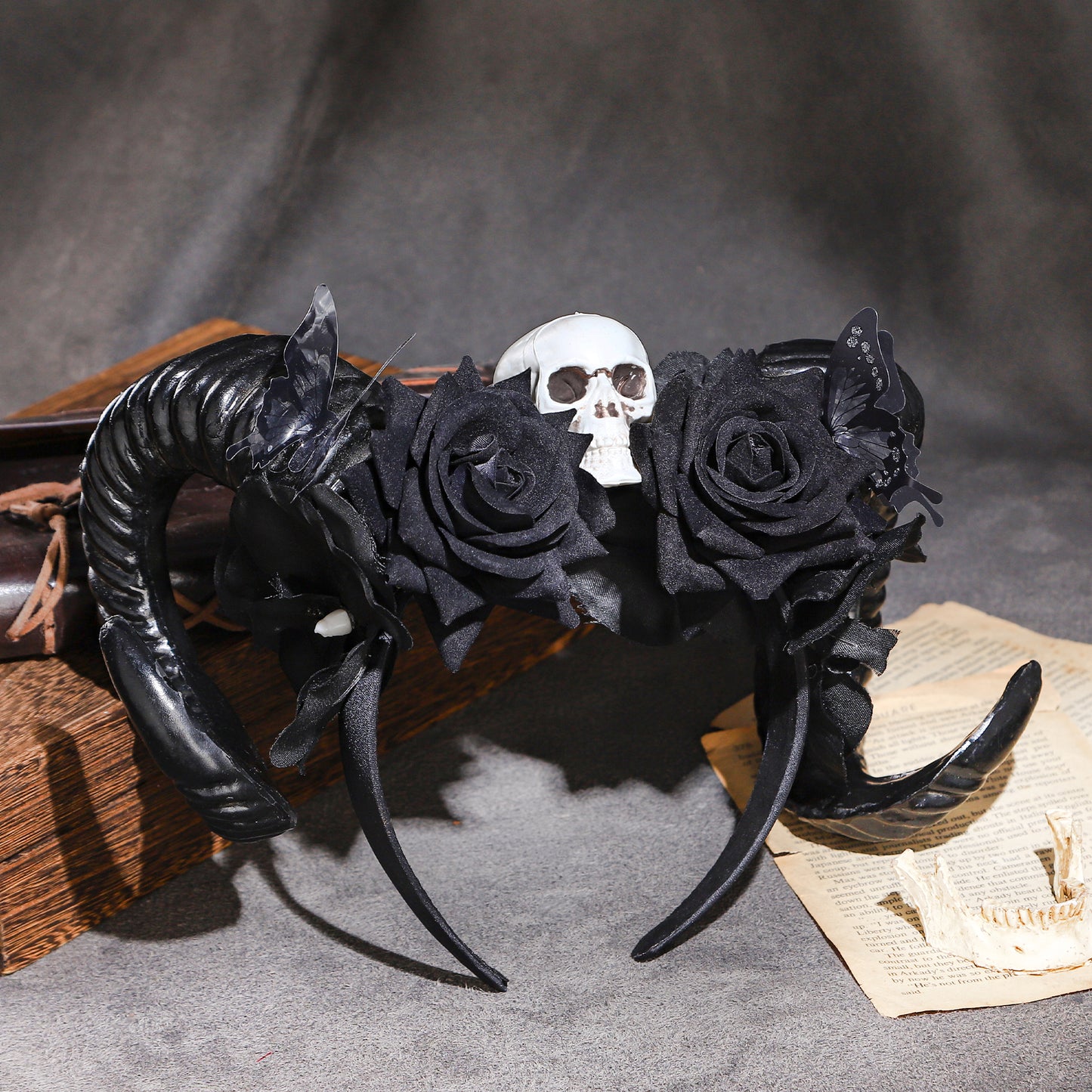 Handmade Black Sheep Horns Headband - Dark Halloween Hairband