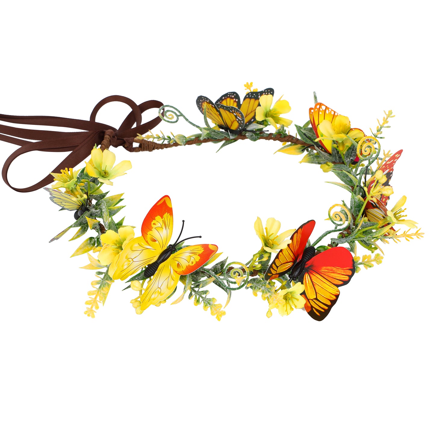 Handmade Yellow Flower Butterfly Headband - Fairy Crown Woodland Wreath Elf