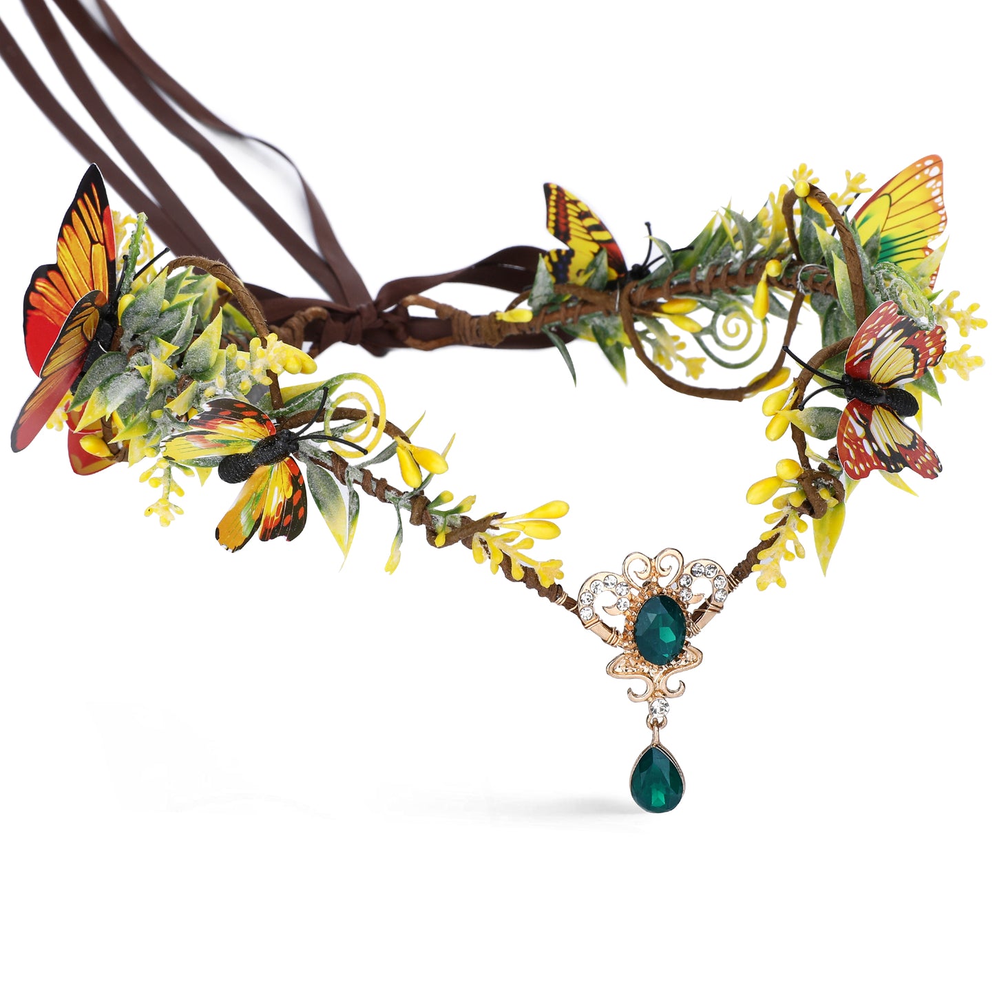 Elf Headpiece with Butterflies Fairy Green Rhinestone Crown