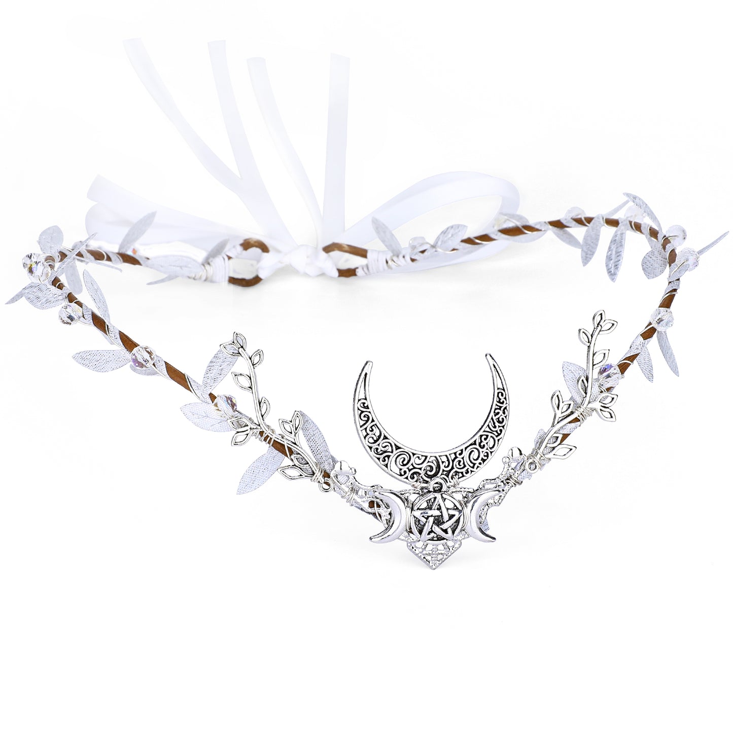 Sliver Moon Elf Headpiece: Woodland Forest Crown, Fairy Goddess Hair Accessory