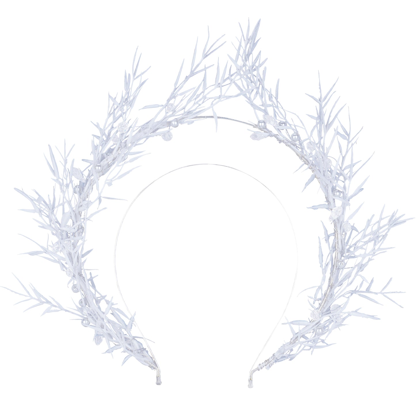 White Antler Headband: Green Leaves, Woodland Elf Crown, Renaissance Fae Ball