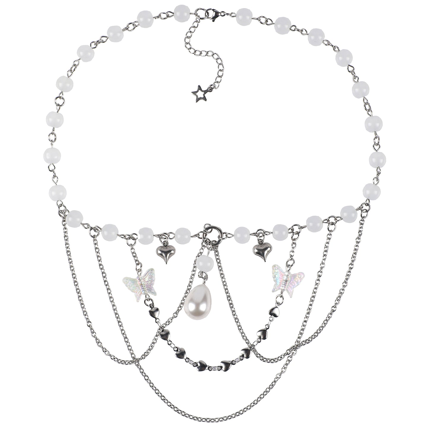 MOSTORY White Beaded Crystal Neckalce for Women Layered Charm Choker