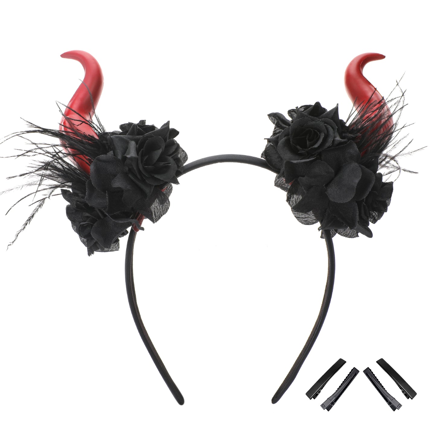 Black Halloween Horns Headband - Devil Flower Horn Headband Demon Floral Horns