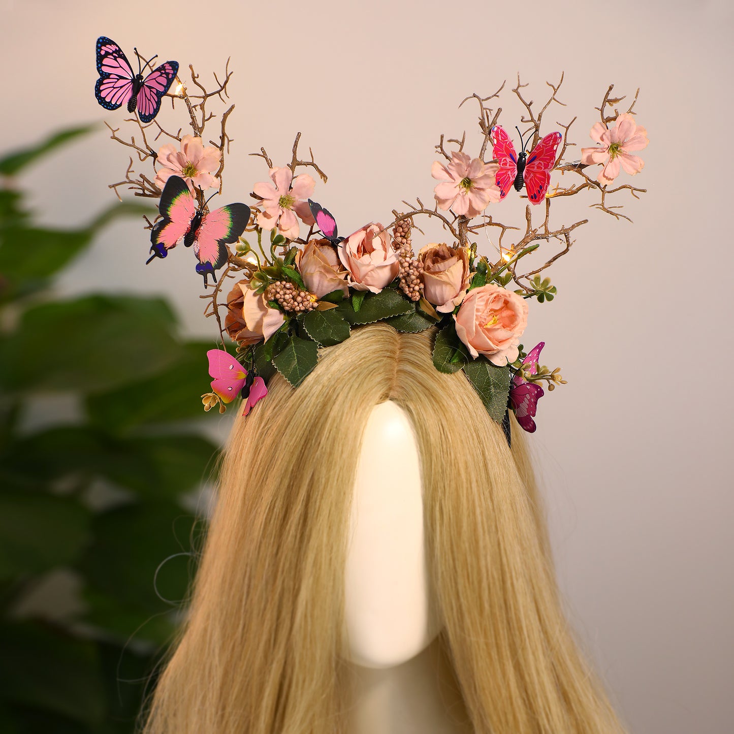 Handmade LED Butterfly Branch Headband - Yellow Woodland Hairband