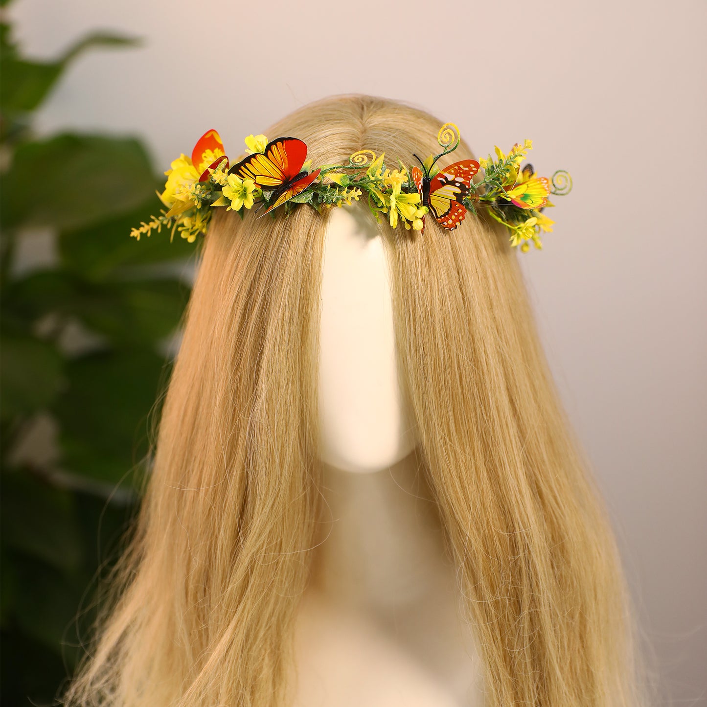 Handmade Yellow Flower Butterfly Headband - Fairy Crown Woodland Wreath Elf