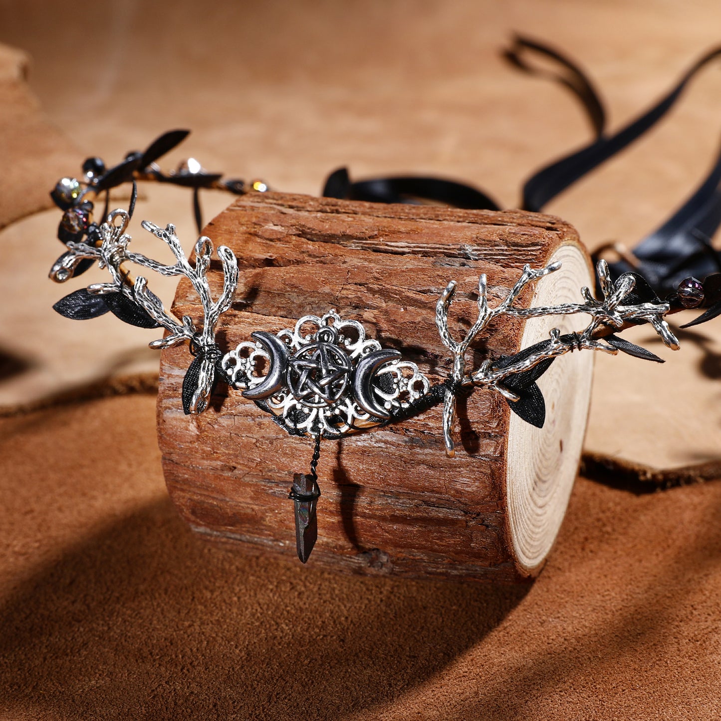 Woodland Crown Black Leaf: Goddess Tiara Headband, Fairy Queen Halo
