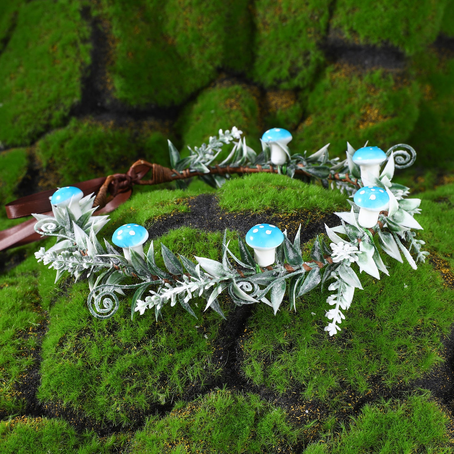 Fairy Wood Crown Blue Mushroom Headband