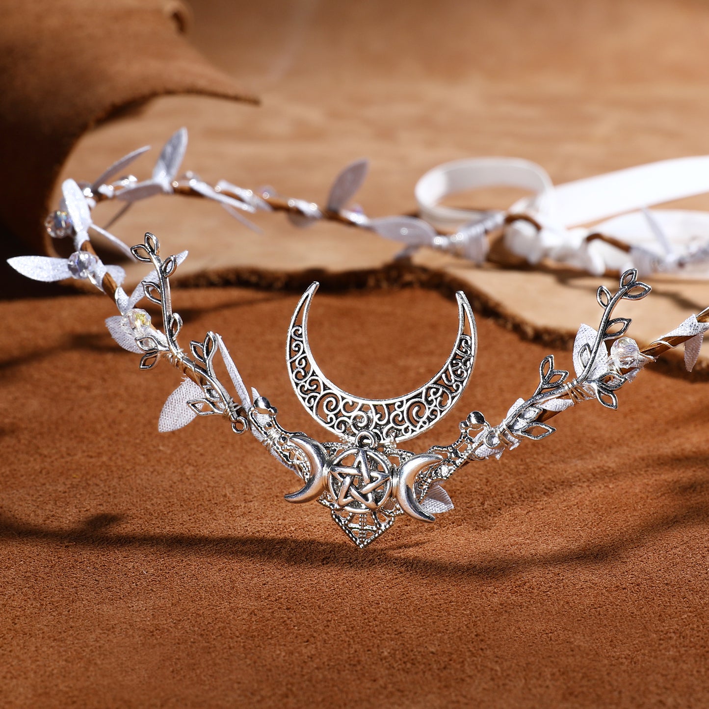 Sliver Moon Elf Headpiece: Woodland Forest Crown, Fairy Goddess Hair Accessory