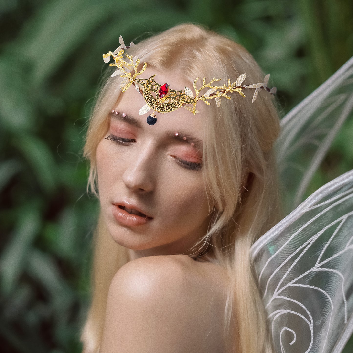 Golden Forest Moon Headband: Bat Wings Fairy Headpiece