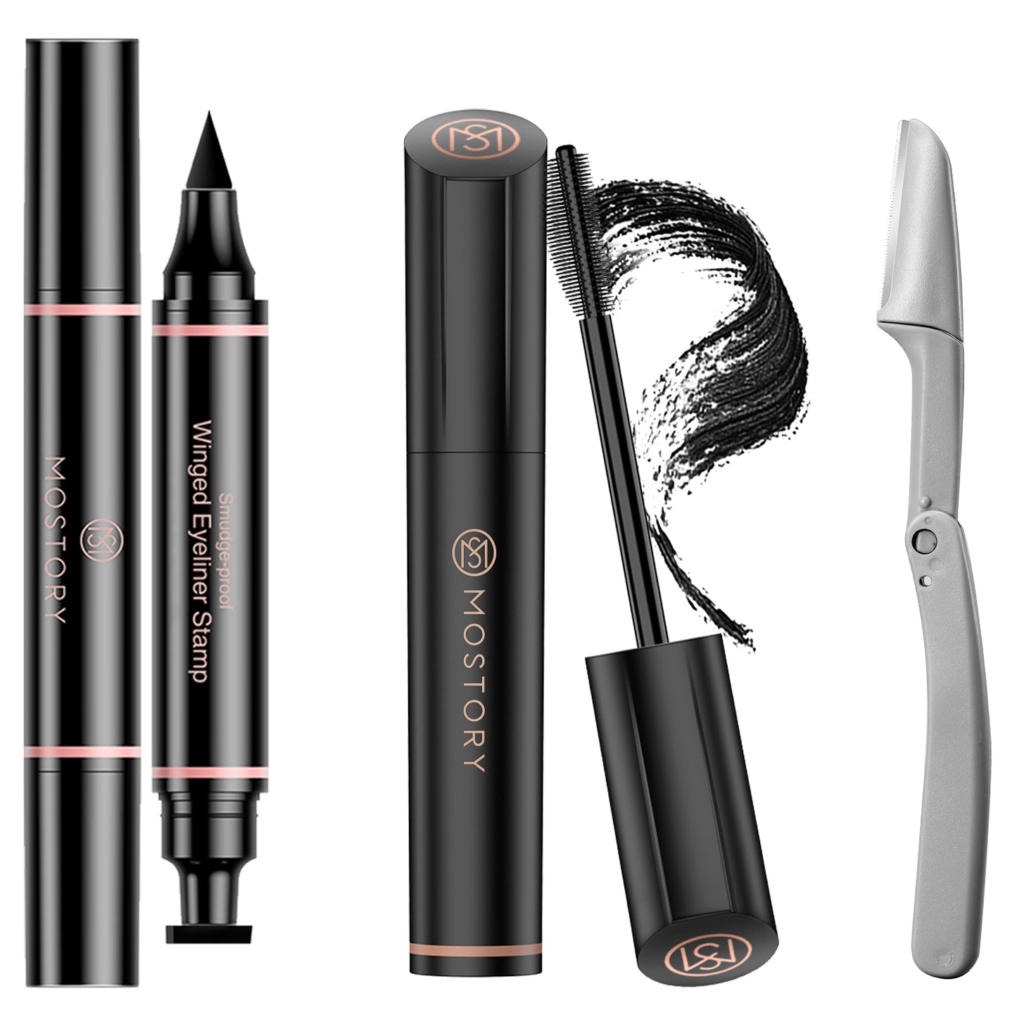 Mostory second generation eyeliner single pack + mascara + eyebrow razor combo