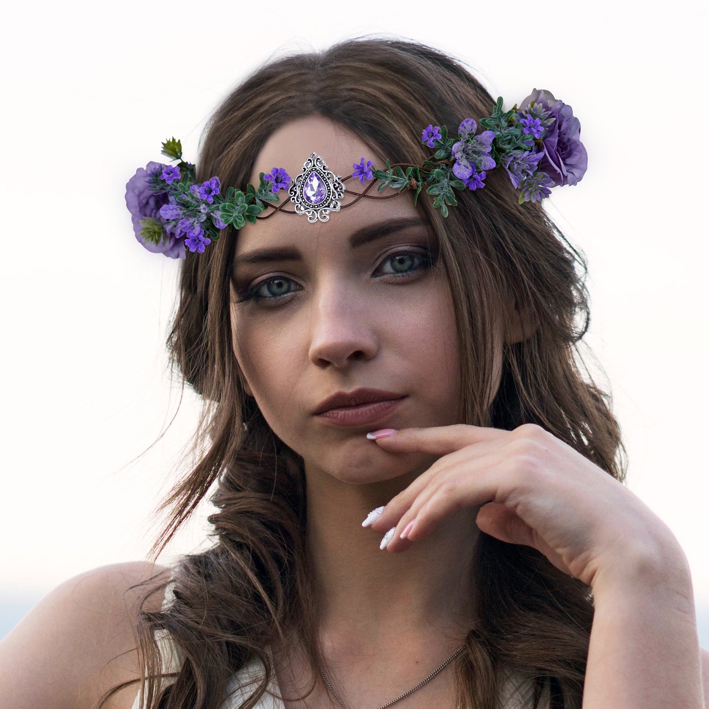 Purple Fairy Flower Crown: Boho Braided Floral Headpiece