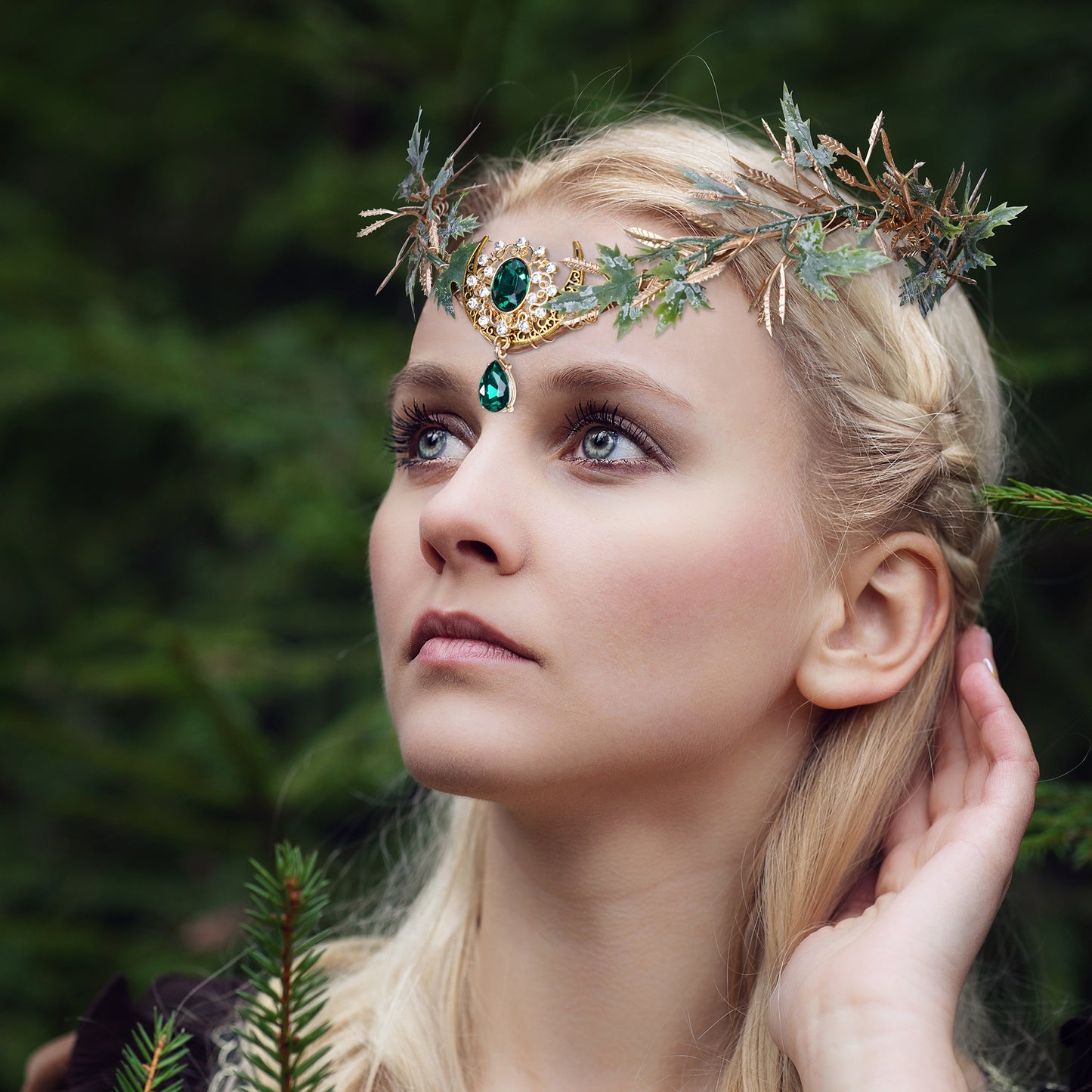 Handmade Emerald Woodland Leaf Crown Headband