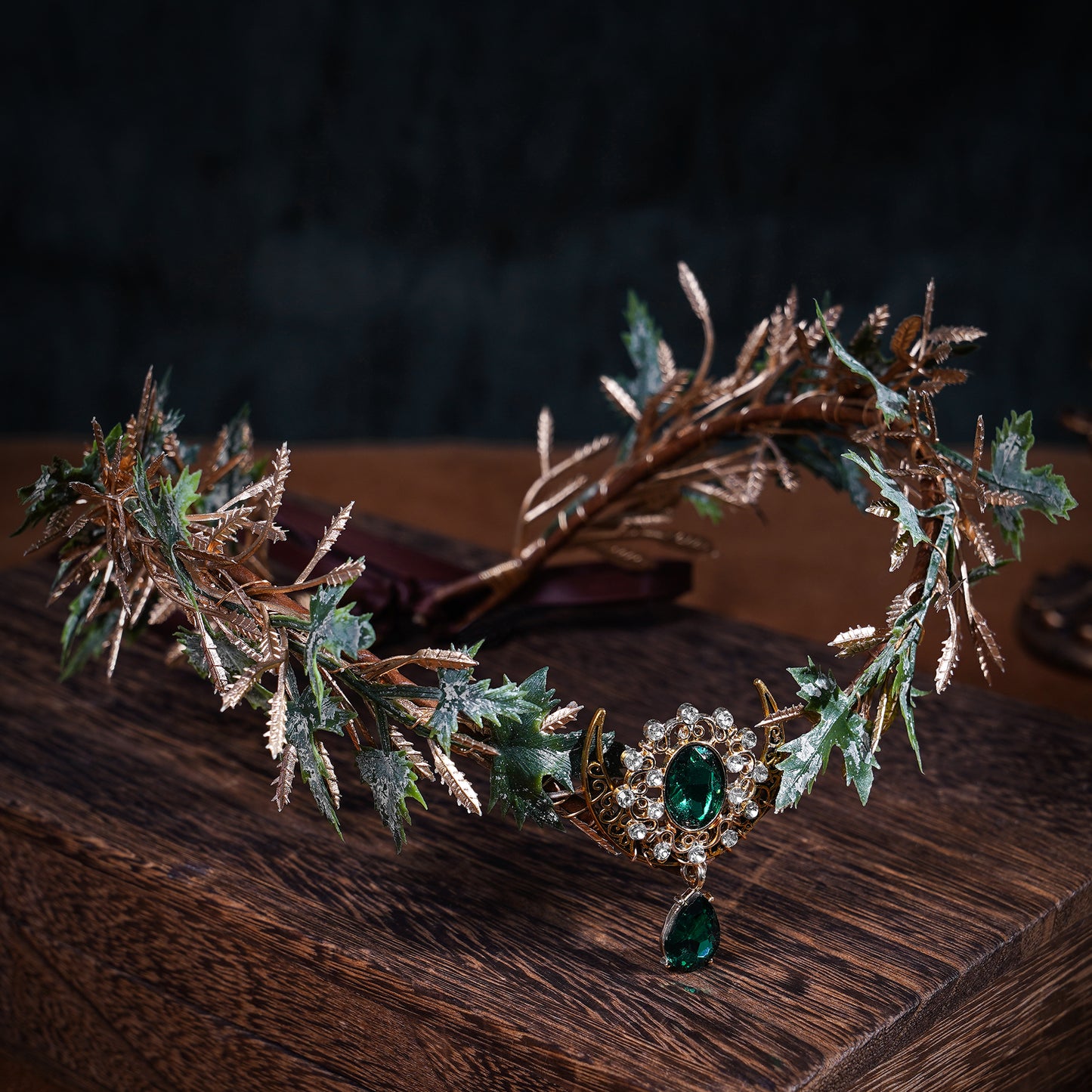 Handmade Emerald Woodland Leaf Crown Headband