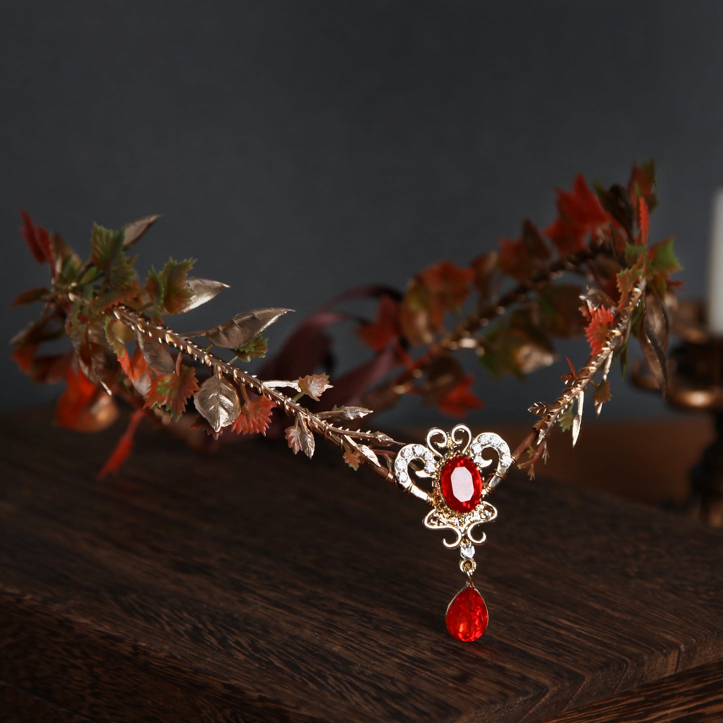 Handmade Red Maple Leaf Headband: Elf Vine Crown