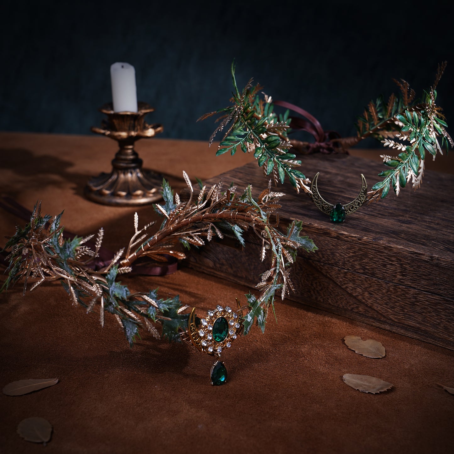 Handmade Emerald Woodland Leaf Crown Headband