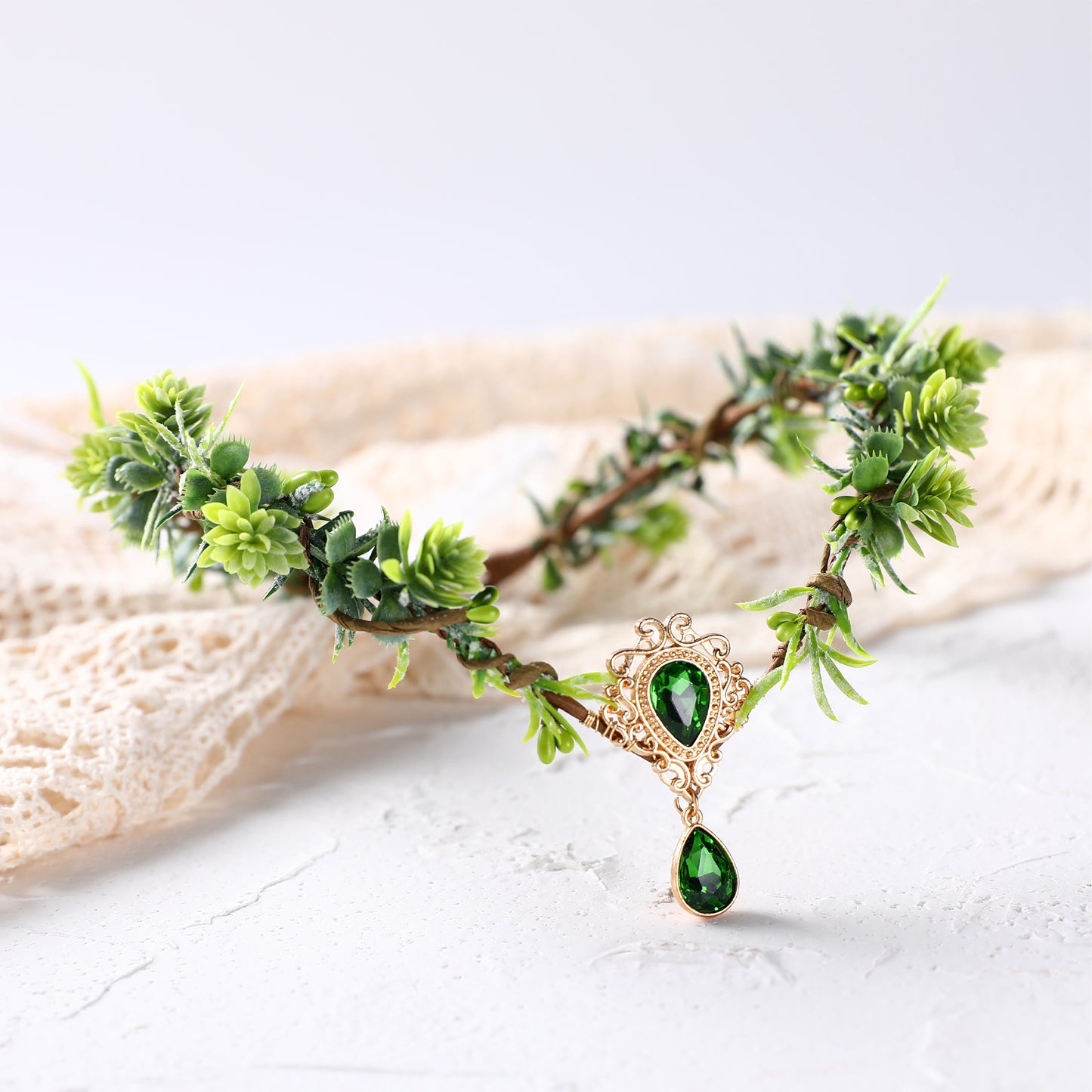 Green Fairy Flower Crown - Handmade Woodland Fairy Headpiece Forest Elf Tiara