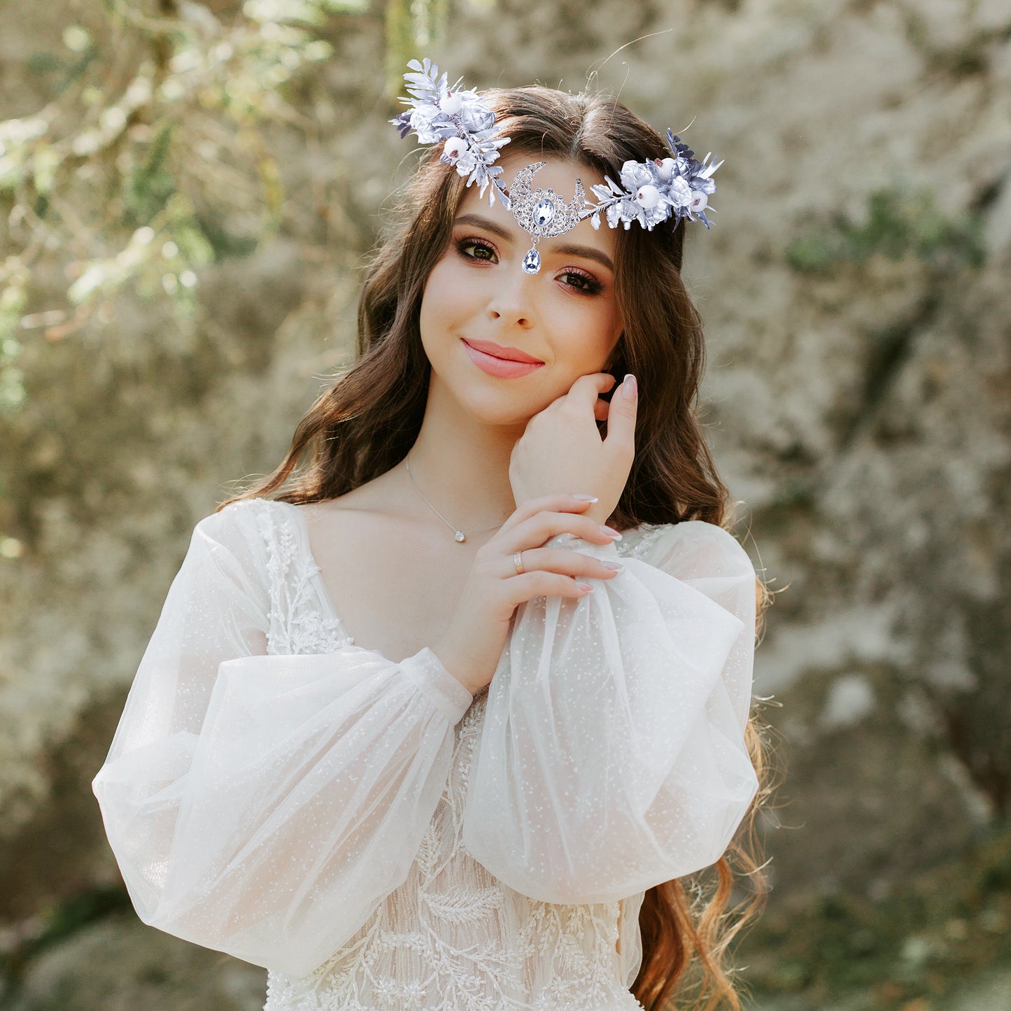 Goddess Halo Headband: Wedding Bridal, Golden Orchid Flower Crown