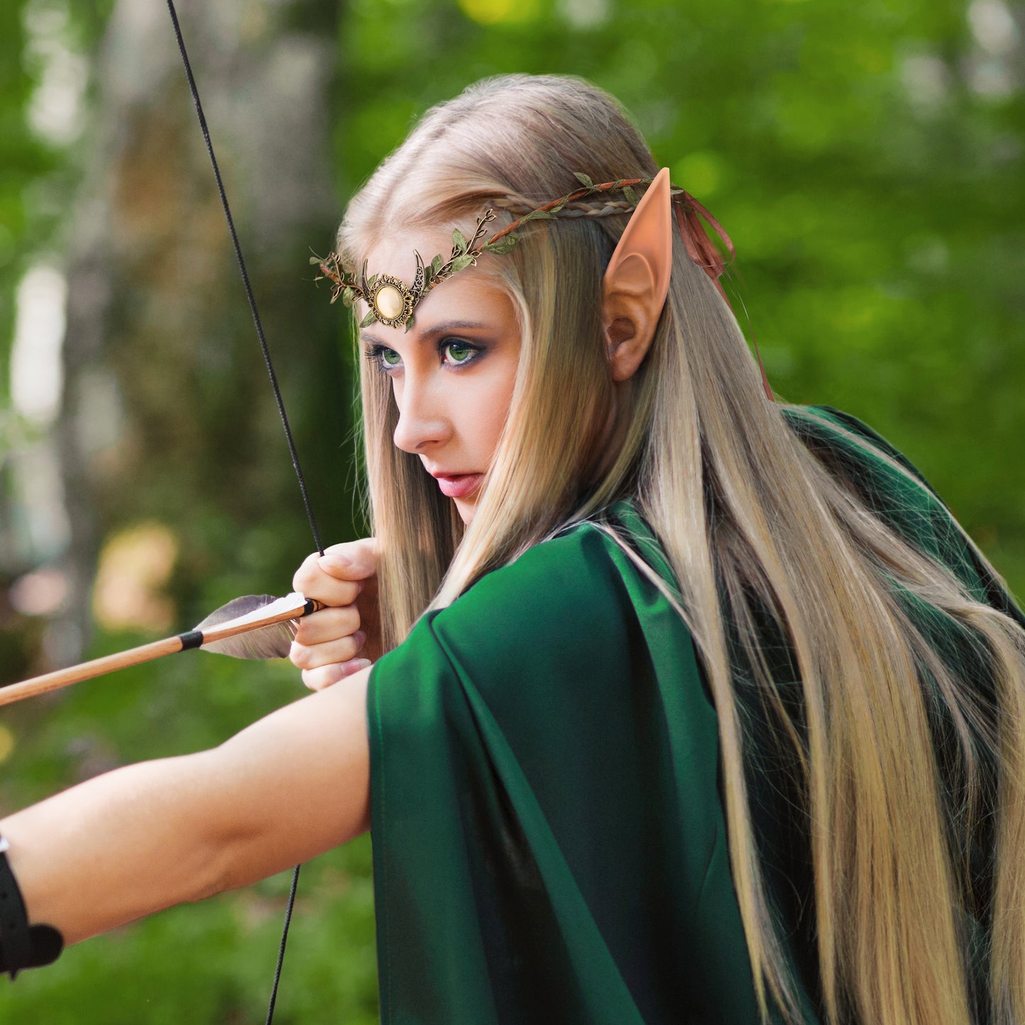 Elf Ears with Woodland Moon: Forest Headpiece, Fairy Leaf Crown