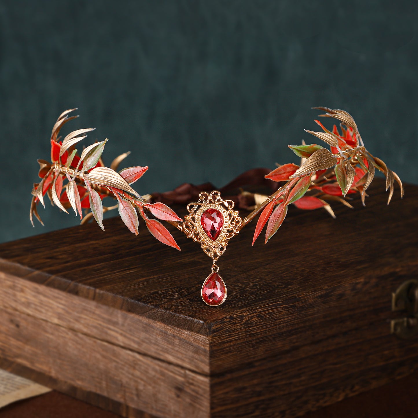 Handmade Gold and Red Elf Flower Crown