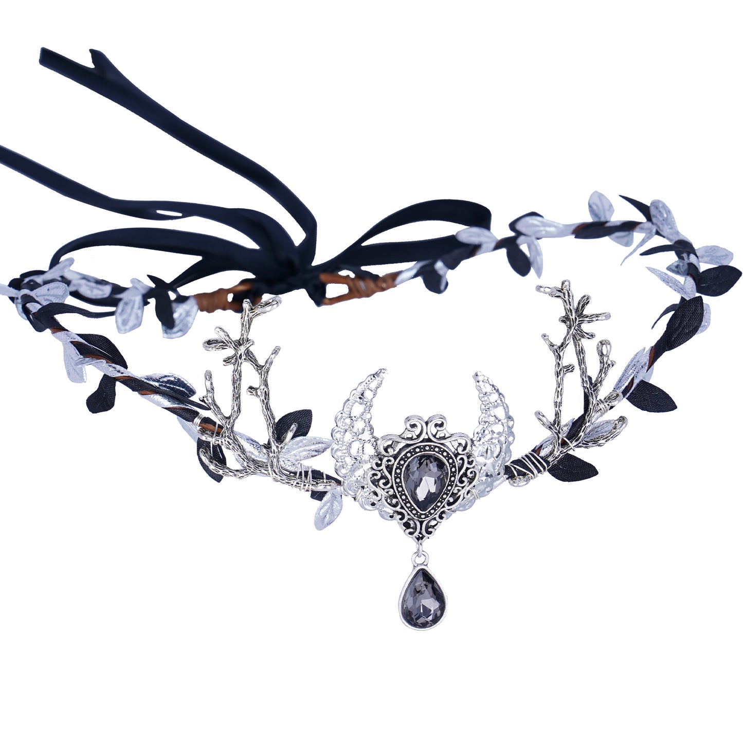 Silver Branch Crown: Black Rhinestone Headpiece