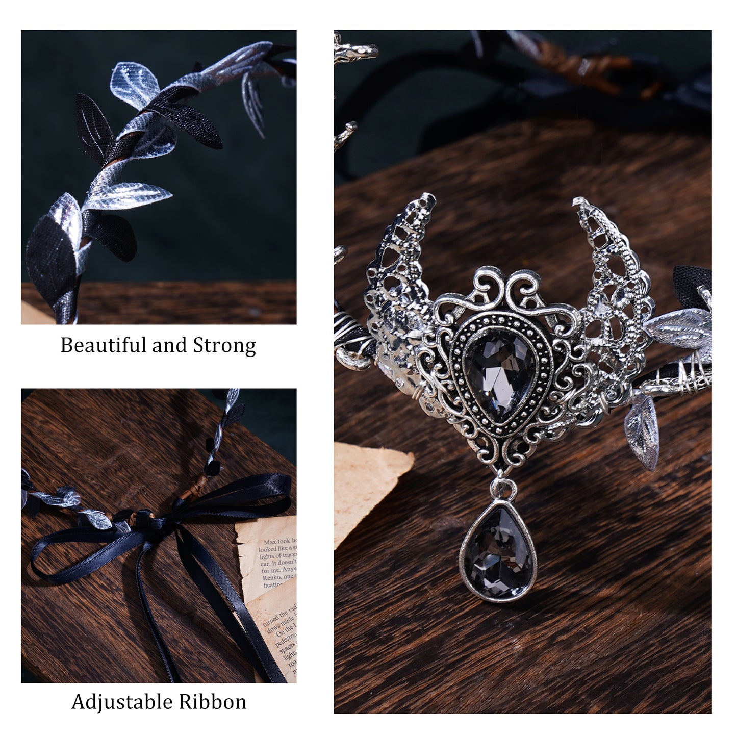 Silver Branch Crown: Black Rhinestone Headpiece