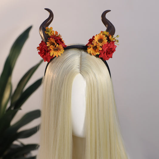 Flower Devil Horns Headband - Demon Horn Headband Floral Horns