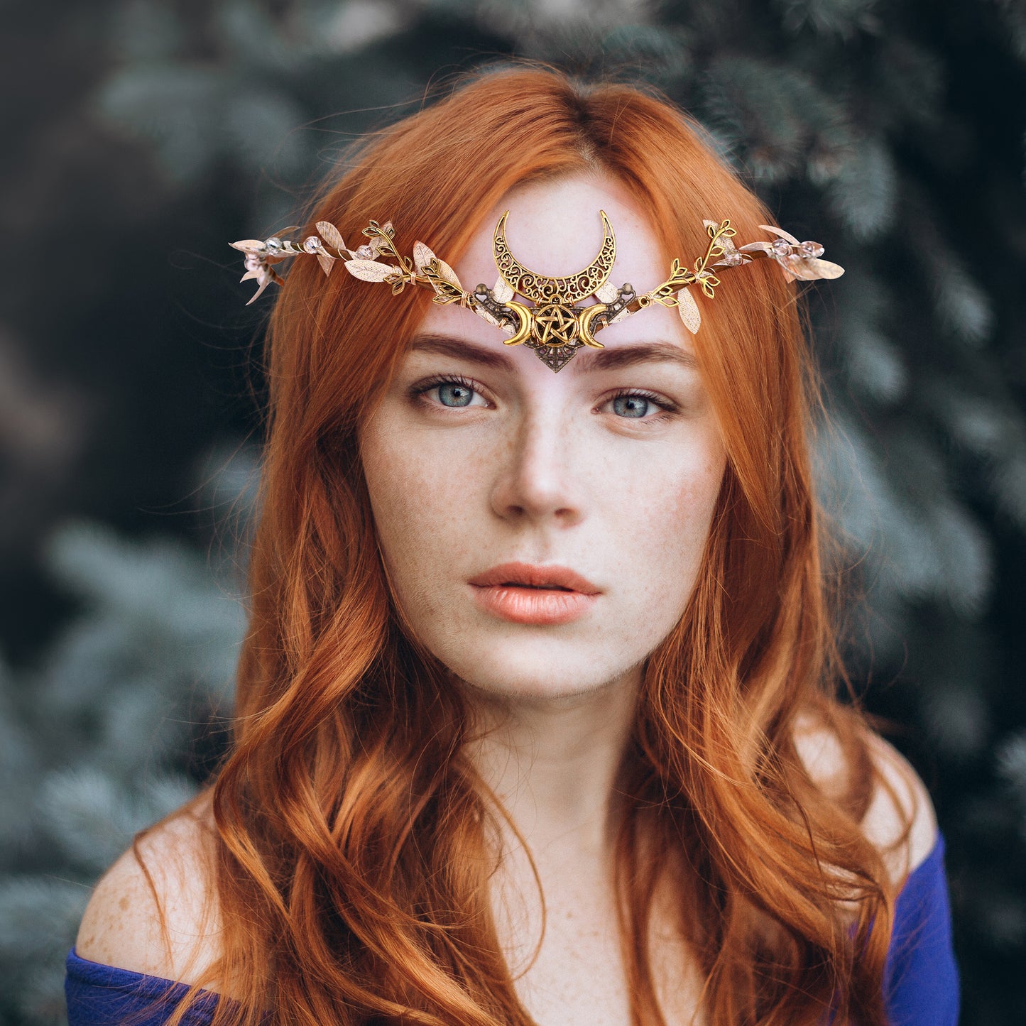 Gold Fairy Crown Moon Branch Headpiece Woodland Elf Headband