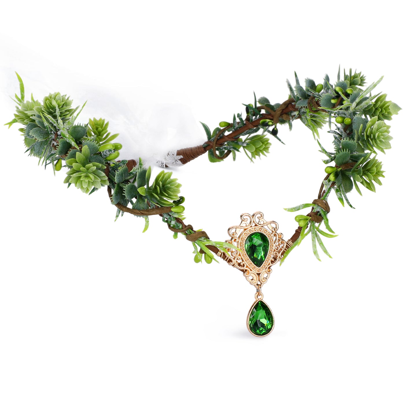 Green Fairy Flower Crown - Handmade Woodland Fairy Headpiece Forest Elf Tiara