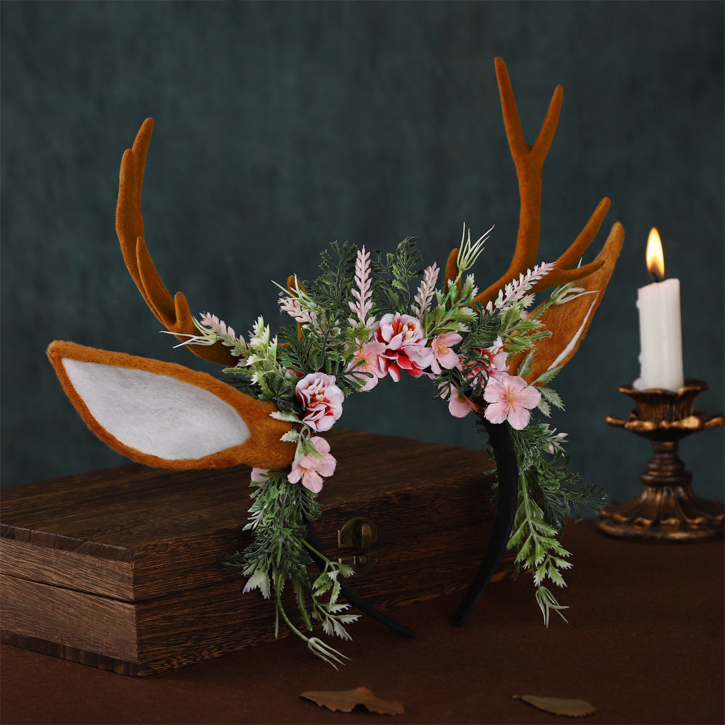 Handmade Antler Headband Brown - Adjustable Reindeer Horns Crown