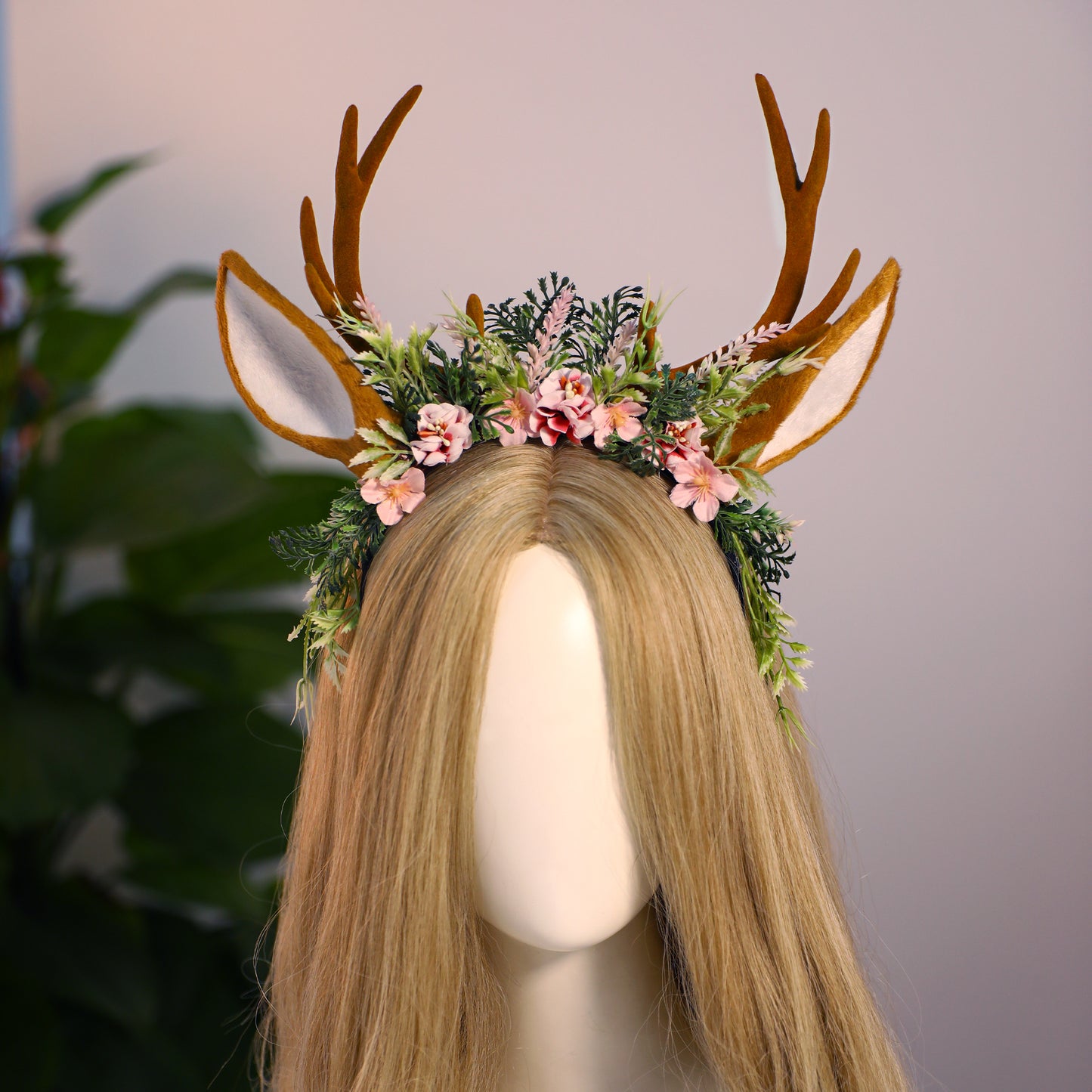 Handmade Antler Headband Brown - Adjustable Reindeer Horns Crown