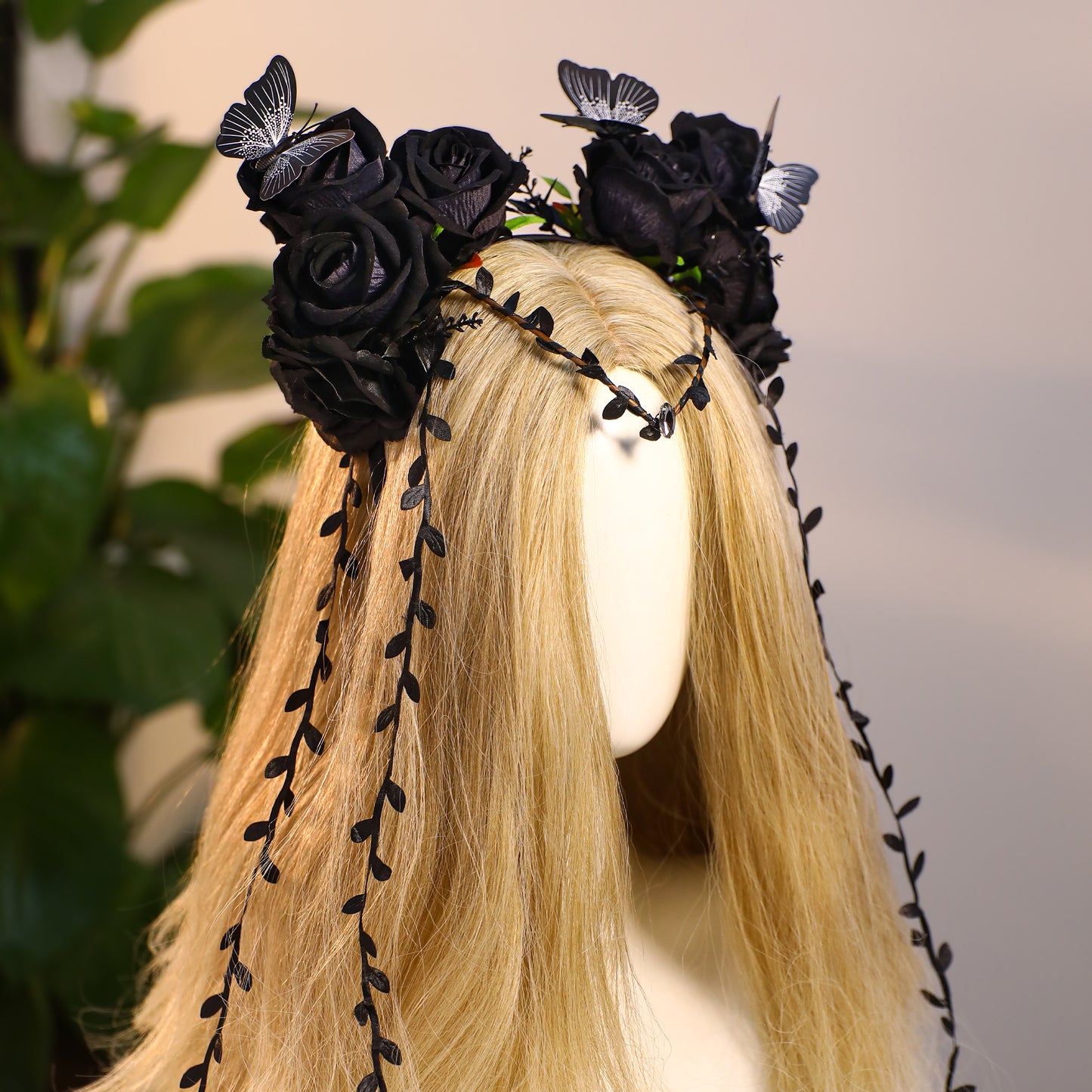 Black Flower Crown Headband - Handmade Gothic Floral Headpiece