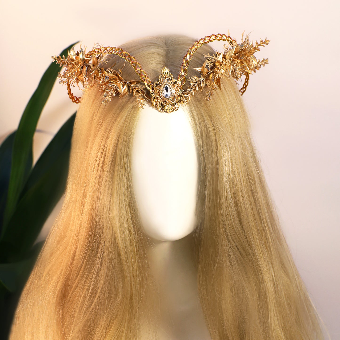 Gold Celtic Flower Crown - Medieval Fairy Crown Viking Floral Circlet