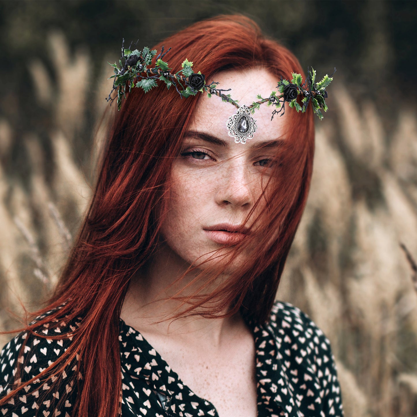 Black Fairy Flower Headband Crystal Elf Crown